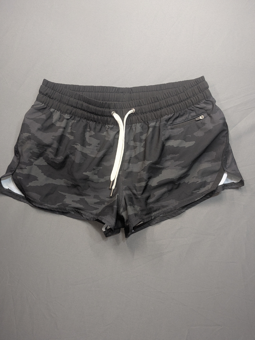 Vuori Black Camo Athletic Shorts with White Drawstring